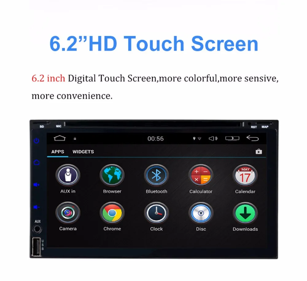 Best 1024*600 Universal Android 6.0 Quad Core Car DVD Player GPS Navigation BT Stereo Radio RDS Audio Video 2Din Double 2 Din Audio 3