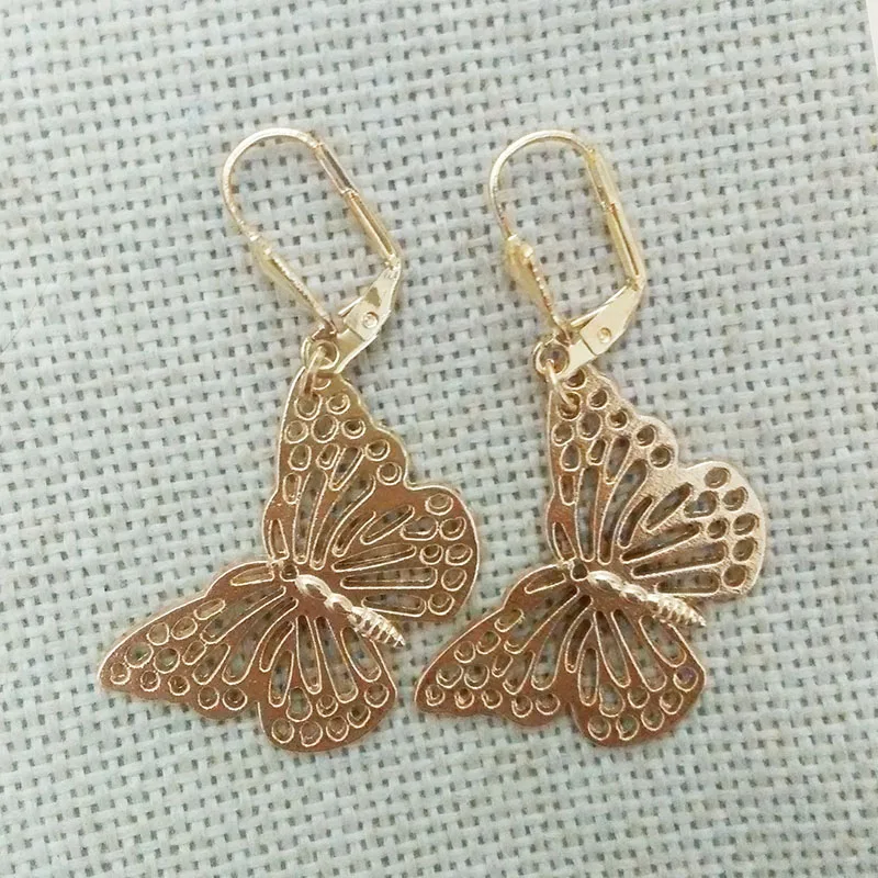 

drop earrings butterfly charms kc gold color french hooks clasps hollow filigree beads buckle toggle steampunk pendants brincos