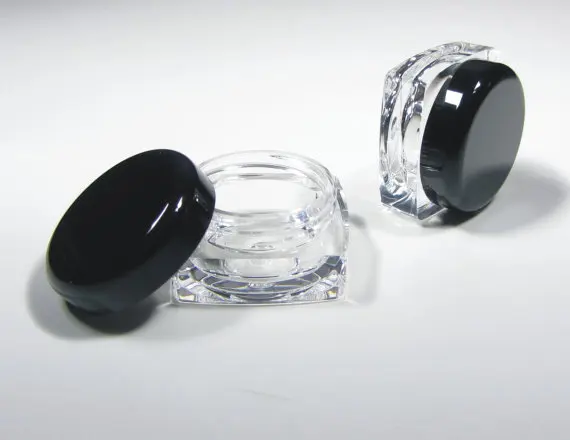 

500 Beauty Containers Plastic Thick Wall Square Cosmetic Jars - 5 ml /5 Gram (Black Cap) 3038-100| FREE Shipping -P-5F black