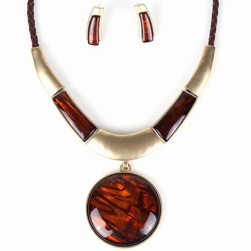 MS17072 Fashion Brand Jewelry Sets Round Pendant 5 Colors Faux Leather Rope High Quality Wholesale Price Party Gifts