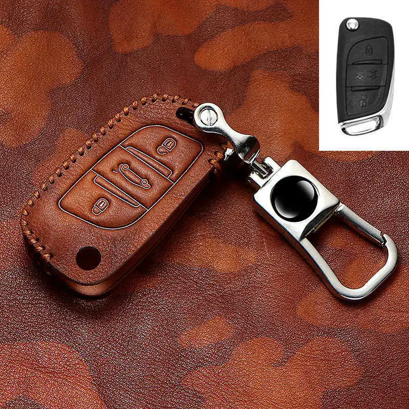 

Genuine Leather Key Fob Cover Case For Citroen C2 C3 C4 C5 C4L DS3 DS4 DS5 DS6 Car Remote Flip Key Shell blank Protector Retro