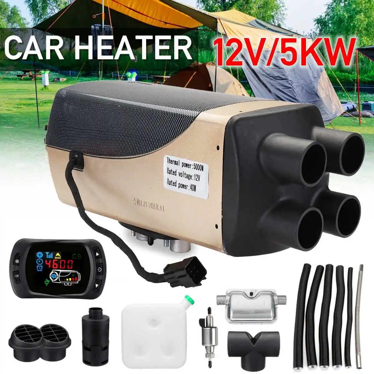 

12V 5000W LCD Monitor Air diesels Fuel Parking Heater Single / 4 Holes 5KW For Boats Bus Car Heater With Silencer For free
