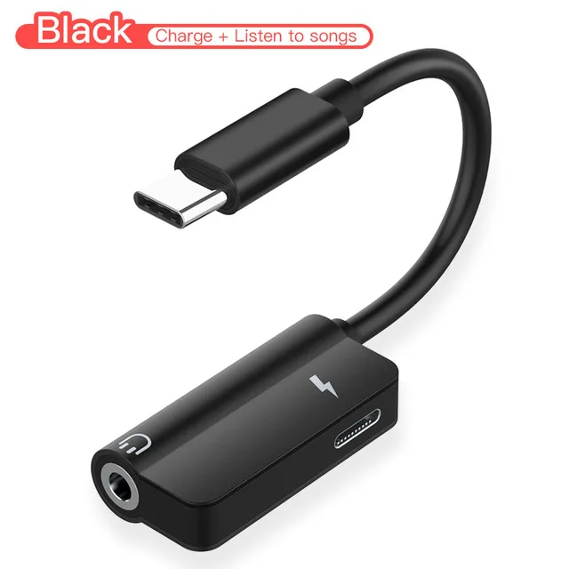 Cherie 2 в 1 USB-C до 3,5 мм аудио адаптер для huawei Xiaomi samsung type C кабель Jack наушники AUX конвертер зарядное устройство - Цвет: Black