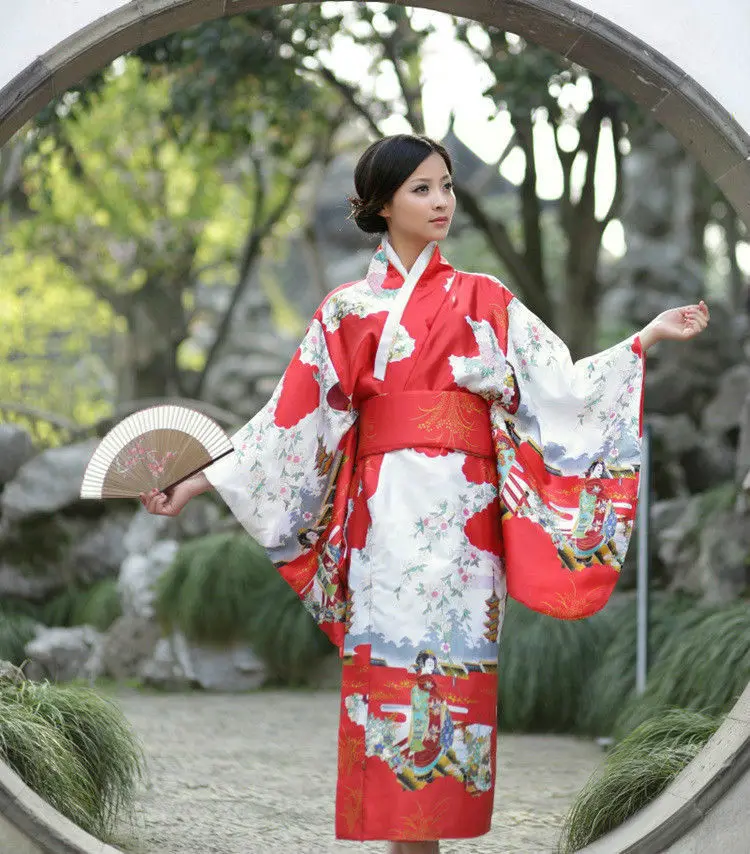 Традиционная японская одежда модный светильник синий винтажный юката Японский хаори кимоно Obi вечернее платье один размер - Цвет: Red