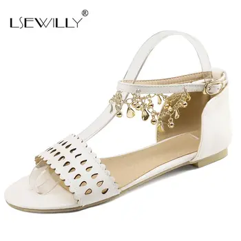 

Lsewilly Summer 2018 Flat Sandals Ankle Strap Fashion Trend Sandals Bohemia Flat Metal Chain Sandals Shoes Women Size 32-48 S017
