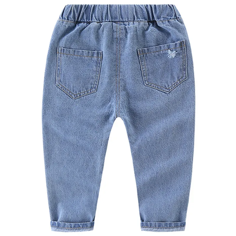 3 Fall & Winter Boys Pants Cartoon Jeans Boy Jeans Ripped Broken Holes Kid Denim Pants Trousers Cotton Elastic Waist Boy Clothing