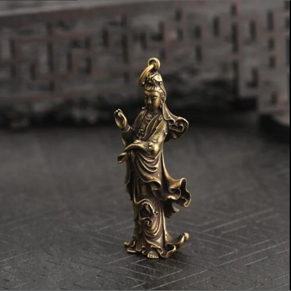 Китайская старая коллекция Ручной Работы Медный Гуаньинь Бодхисаттва карманная статуя 1 шт. BBB1069