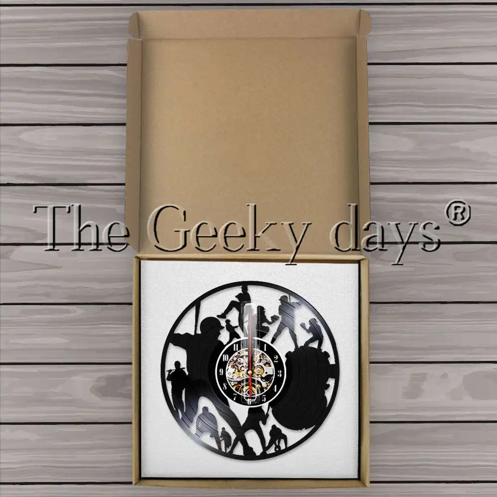 1 قطعة لاعب البيسبول فريق Shilhouette ساعة حائط البيسبول القاذف الماسك ديكور الحديثة الرياضية مسجل فينيل ساعة حائط