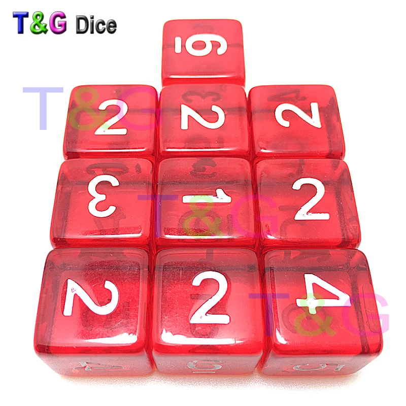 Hop Sales 10pcs/lot 16mm 6 colors transparent colored digital d6 dice,number 1-6 mtg poker,board game dice