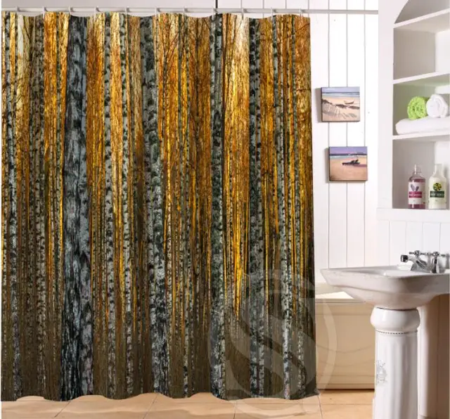 Birkenwald Benutzerdefinierte Duschvorhang polyester Stoff ... Birkenwald Benutzerdefinierte Duschvorhang polyester Stoff ...
