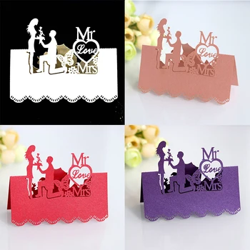 

50pcs Laser Cut Table Name Place Card Love MR MRS Guest Message Setting Card Wedding Event Christmas Party Favor Decorations