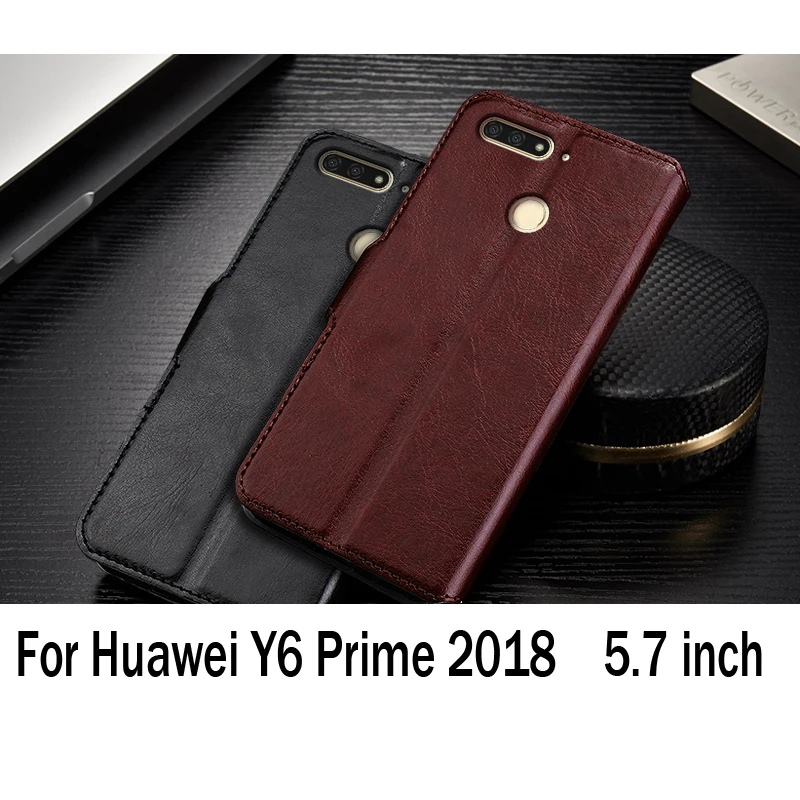 Кожаный чехол Y6 Prime 2018 для Huawei Y 6 Классические однотонные чехлы бумажники с