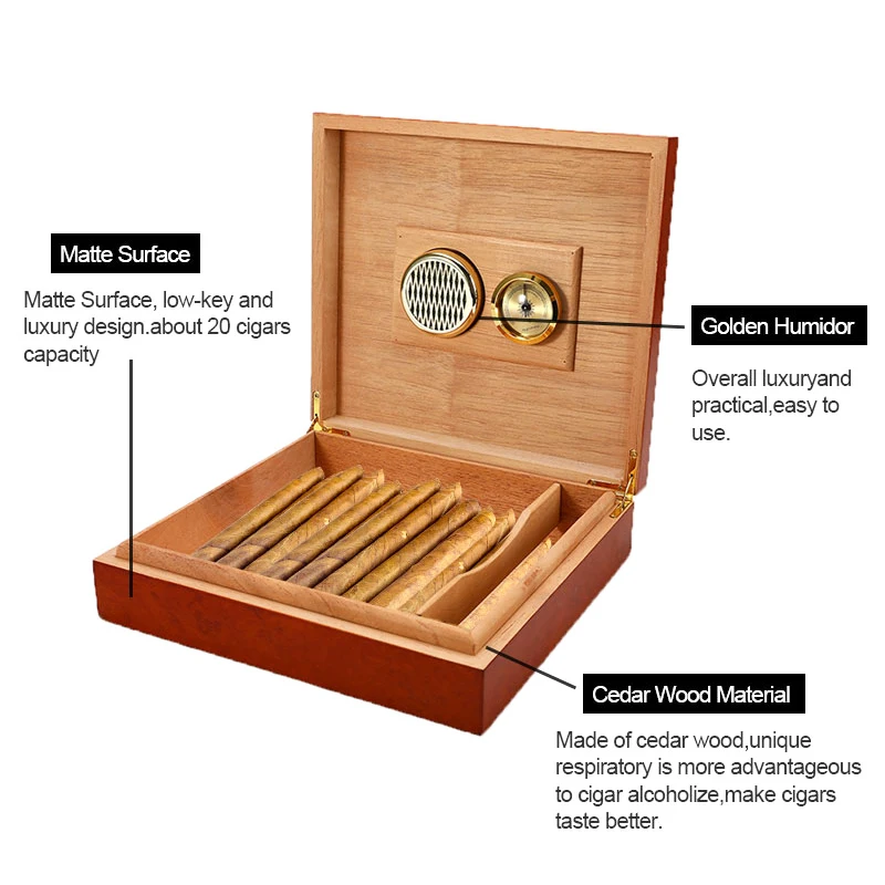 Wooden Cigar Humidor Humidifier With Hygrometer Case Box Brown Cedar Lined Cigar Humidor Moisture Meter Moisturizing Device Wooden Cigar Humidor Humidifier With Hygrometer Case Box Brown Cedar Lined Cigar Humidor Moisture Meter Moisturizing Device