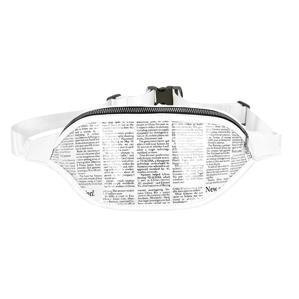 

Newspaper Print Sport Waist Handbags for Women Shoulder Bags Fanny Belt Packs Small Chest Bag Bolsas Feminina Mujer Sac A Main