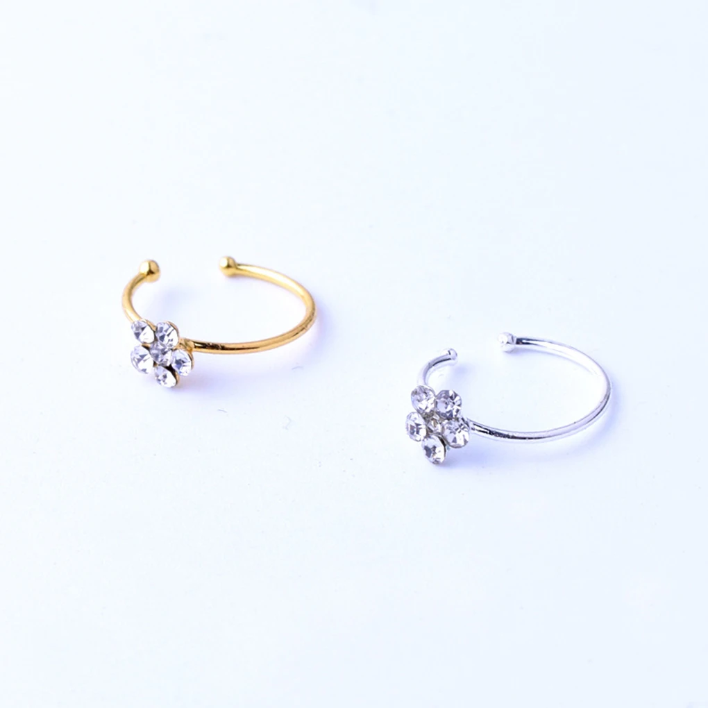 

Rhinestone Flower Fake Hoop Nose Ring Punk Fake Lip Clip Girl Nostril Hoop Ear Hoop Ring Body Jewelry