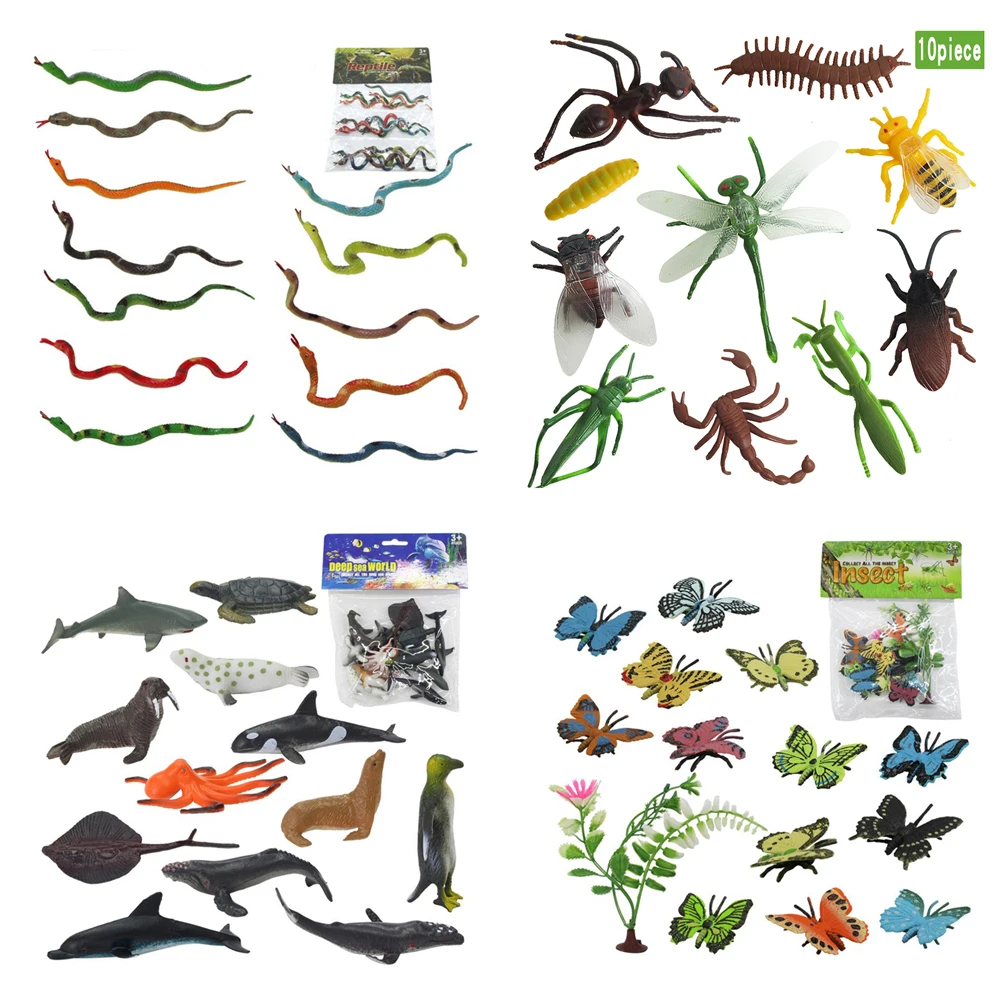 10PCS/Set Insect Model Butterfly Snake Ocean Animal Toys Plastic Simulation Insect Animal Educational Toy For Kids To Learn