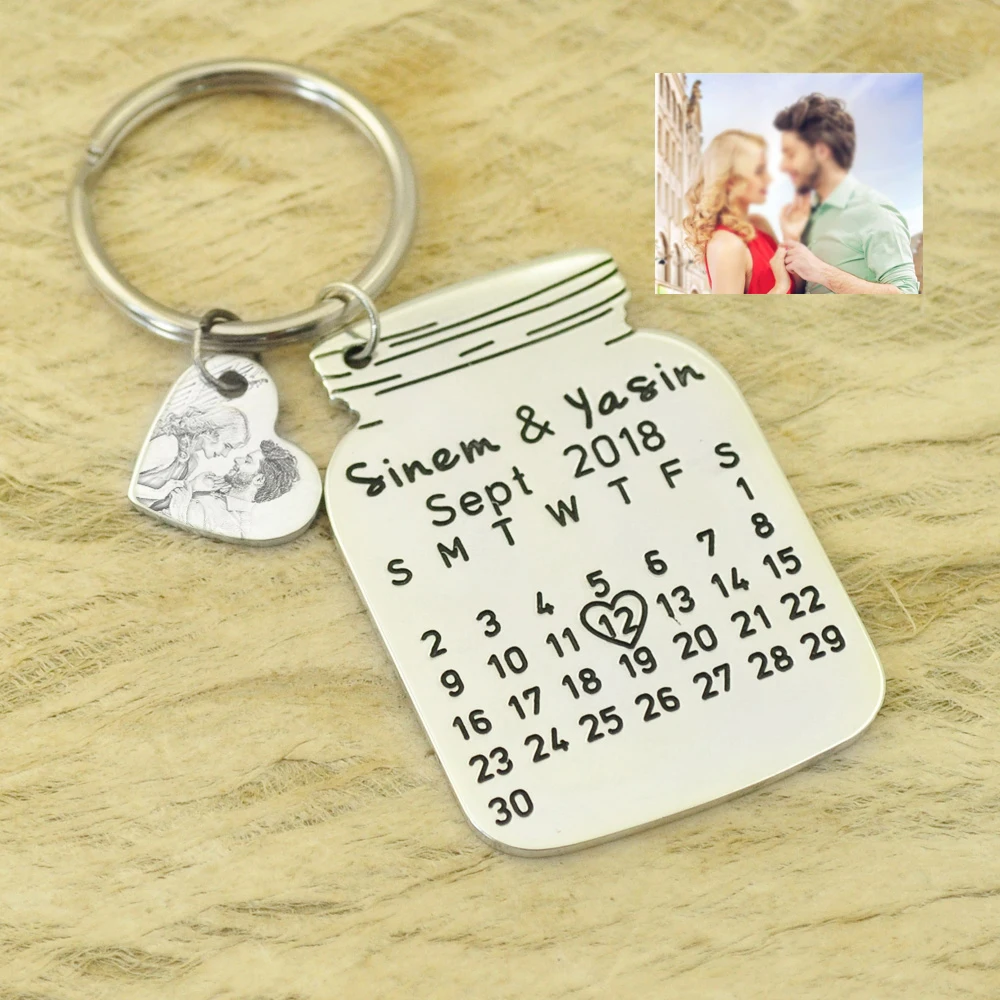 Персонализированное изображение брелок-календарь юбилей Дата брелок специальный подарок на свидание Свадьба Дата брелок с сердцем