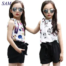 Комплекты одежды для девочек, шифоновый жилет в горошек и шорты, 2 предмета, летние футболки с рисунком для девочек, детская одежда, 4, 5, 6, 7, 9, 11 лет