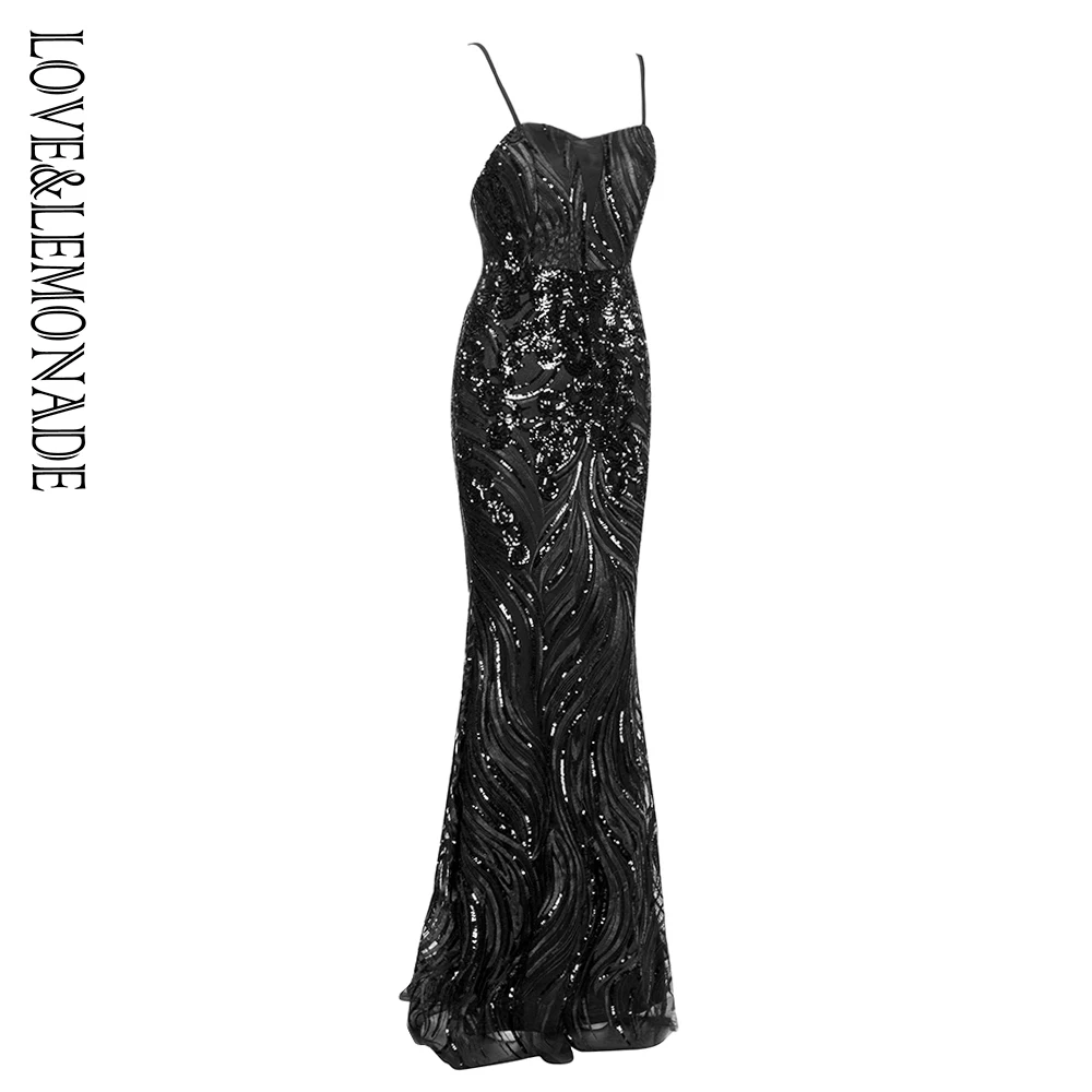 Черный бюстгальтер Love& Lemonade тонкий материал с пайетками длинное платье LM81318