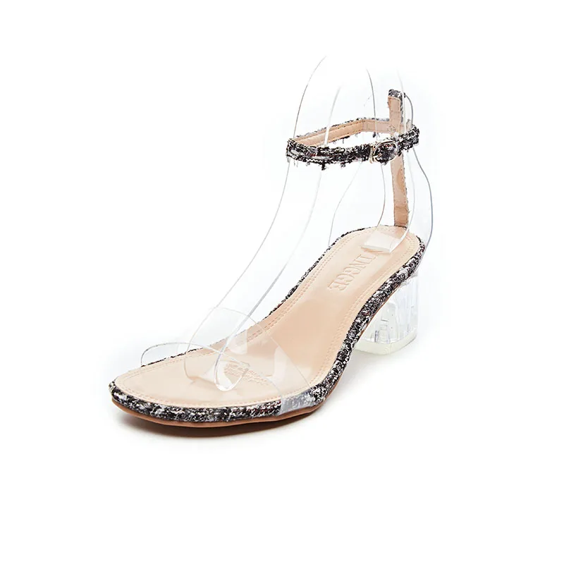

2019 new summer wild thick with transparent word with high heel sandals