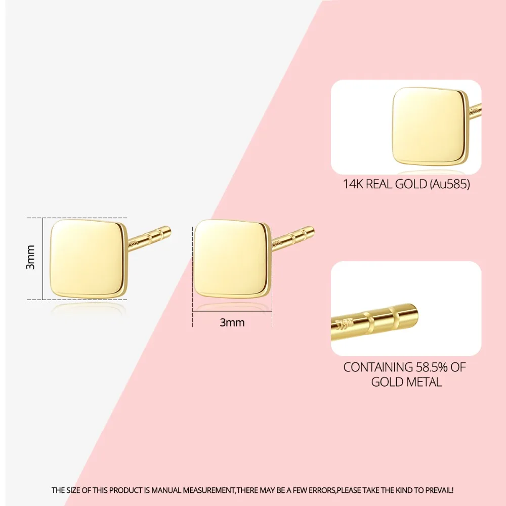 PAG &amp MAG маленькие милые Квадратные 14K золотые серьги гвоздики для женщин