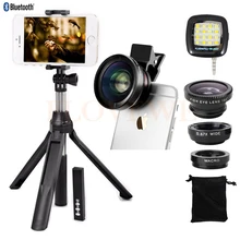 Телефон Камера объектив Комплект 0.45X Широкий формат 12.5X макро Объективы Рыбий глаз Макро Lentes монопод Штатив затвора для iPhone 8 7 6 Plus