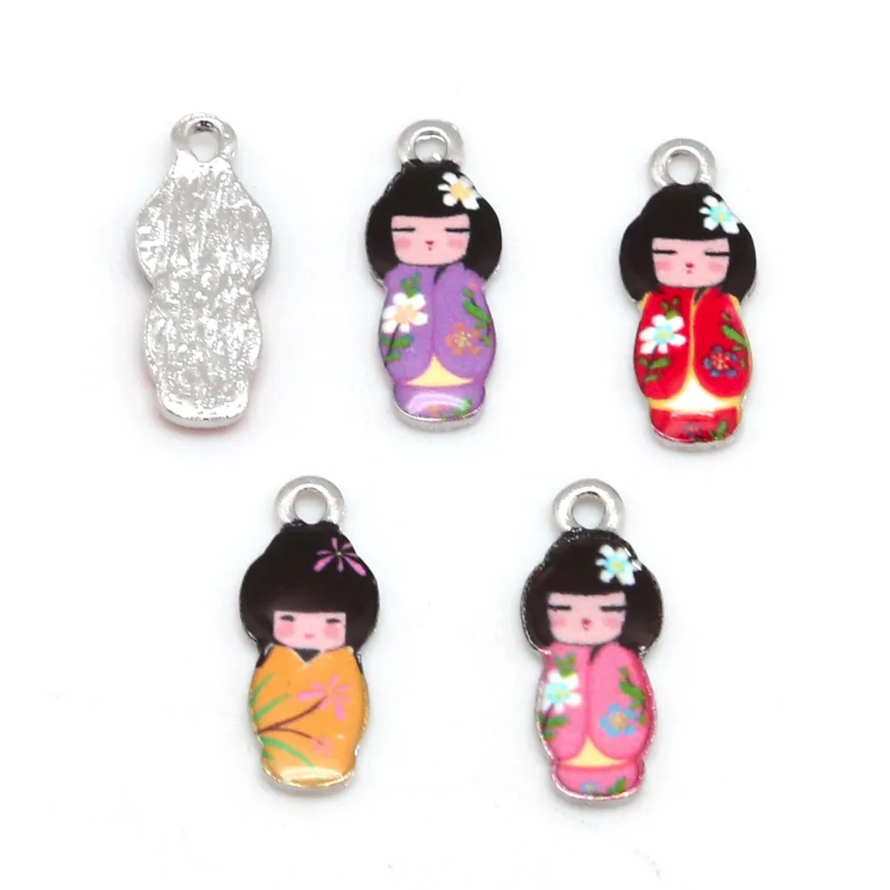 

10pcs 8x21mm Necklaces Pendant Japanese Doll Enamel Charms Pendant DIY Bracelet Earrings Fashion Jewelery Findings