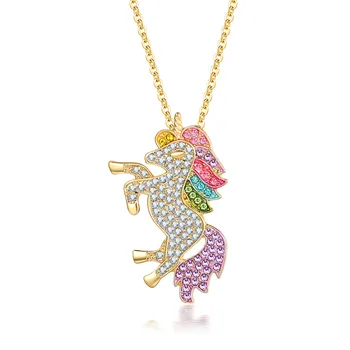 

Golden Unicorn Necklaces & Pendants Trendy Jewelry For Women Rainbow Animal collares Initial Necklace Women Lady Simple collier