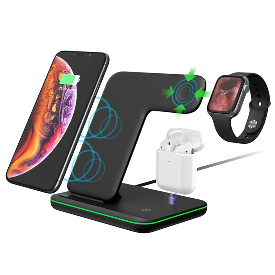 

3 IN 1 7.5W 10W 15W Wireless Charger Stand For Apple Watch AirPods iPhone XR X 8Plus For HUAWEI P30Pro Samsung S10 S9 + S8 Dock