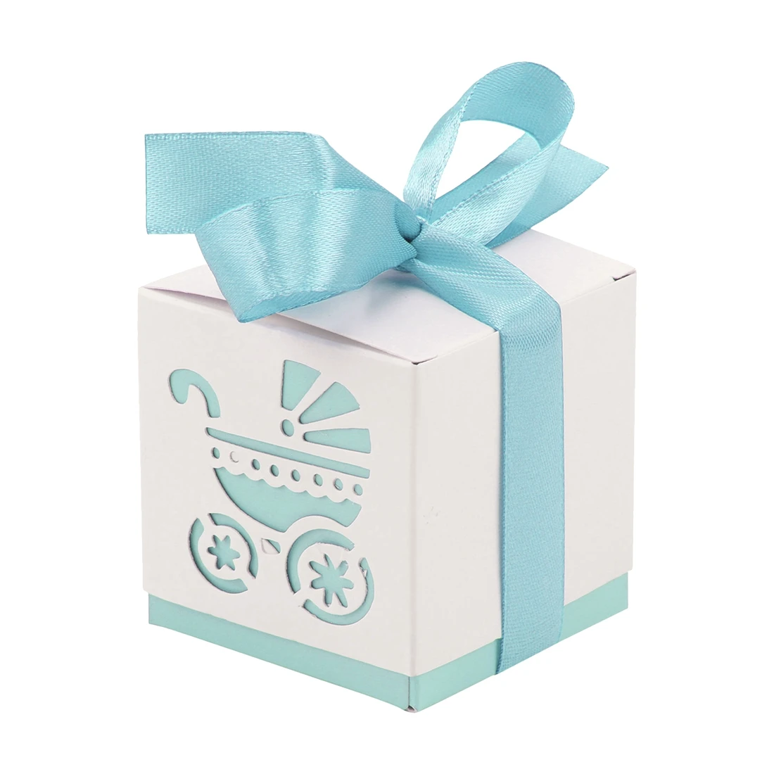 New 10Pcs Party Laser Cut Gift Boxes Baby Shower Candy Ribbon Carriage