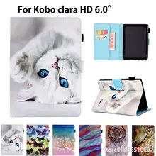 Capa de silicone para kobo clara hd 6.0 polegadas, capa inteligente de gato de desenho animado para ebook capa protetora flip de couro pu escudo de concha