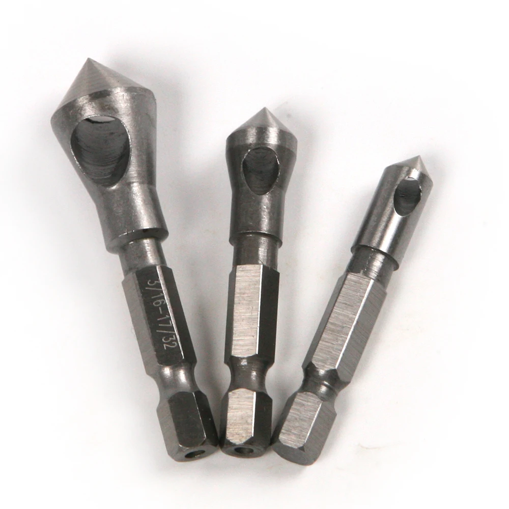 1/4" Hex Shank Countersink Deburring Tool Set Drill Bits Chamfer Wood