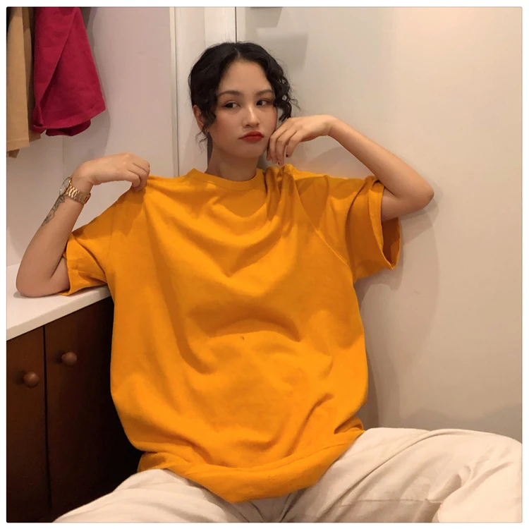 oversized Tee Shirt 7 Solid Color Basic T-shirts Women Casual Harajuku Summer long white black Tops Korean Hipster White T Shirt friends t shirt