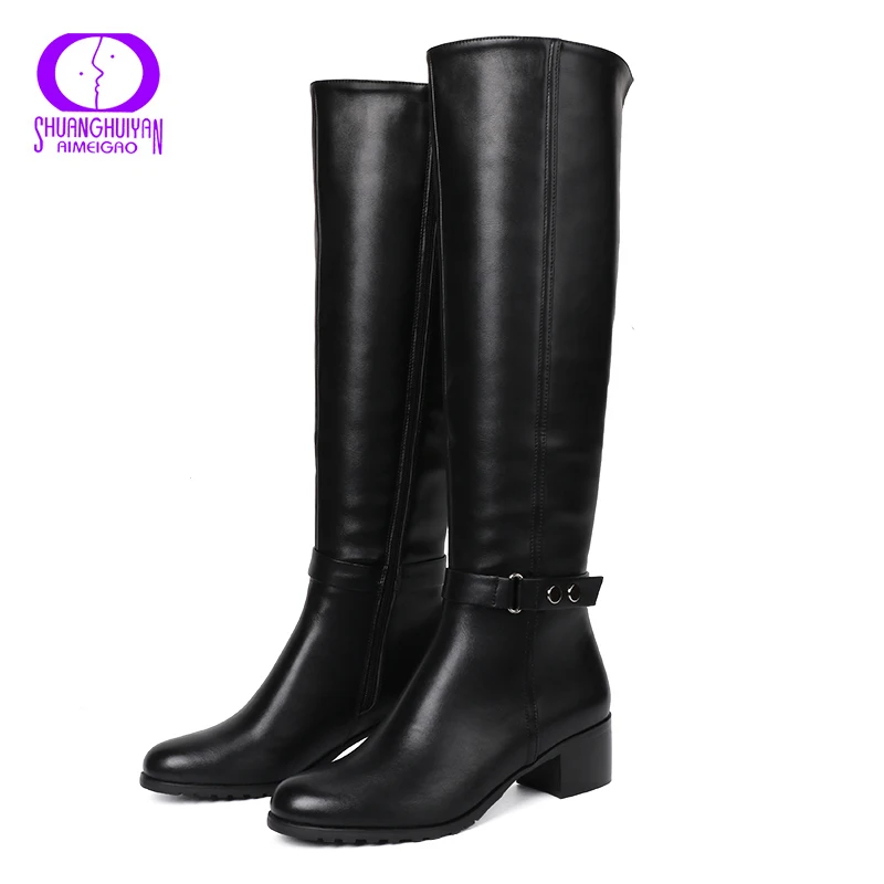 AIMEIGAO knee High Winter Fur Boots Over The Knee Women Boots Soft Leather Zipper Women Boots Thigh High Winter Warm Shoes Women's Shoes