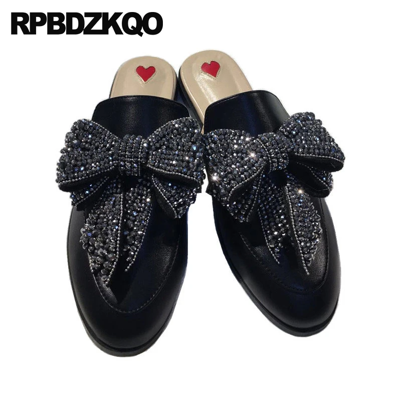 flat mules with rhinestones