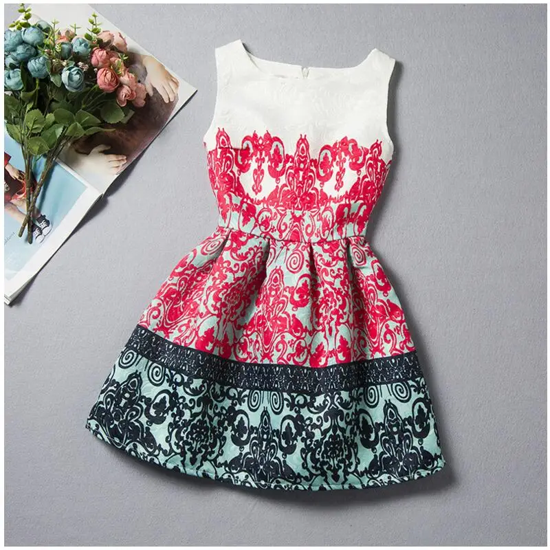Летнее платье с цветочным принтом для девочек дизайнерское вечернее платье принцессы для подростков детская одежда платье-пачка для маленьких девочек - Цвет: red