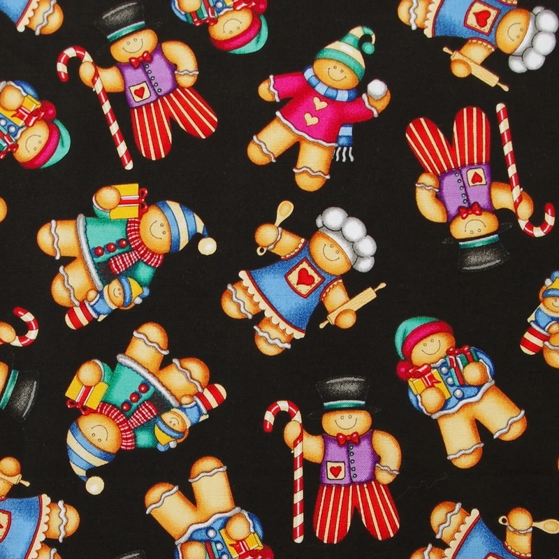 

108cmx100cm Cotton Fabric for textile, pathwork, cloth - Cartoon Character - Gingerbread duties
