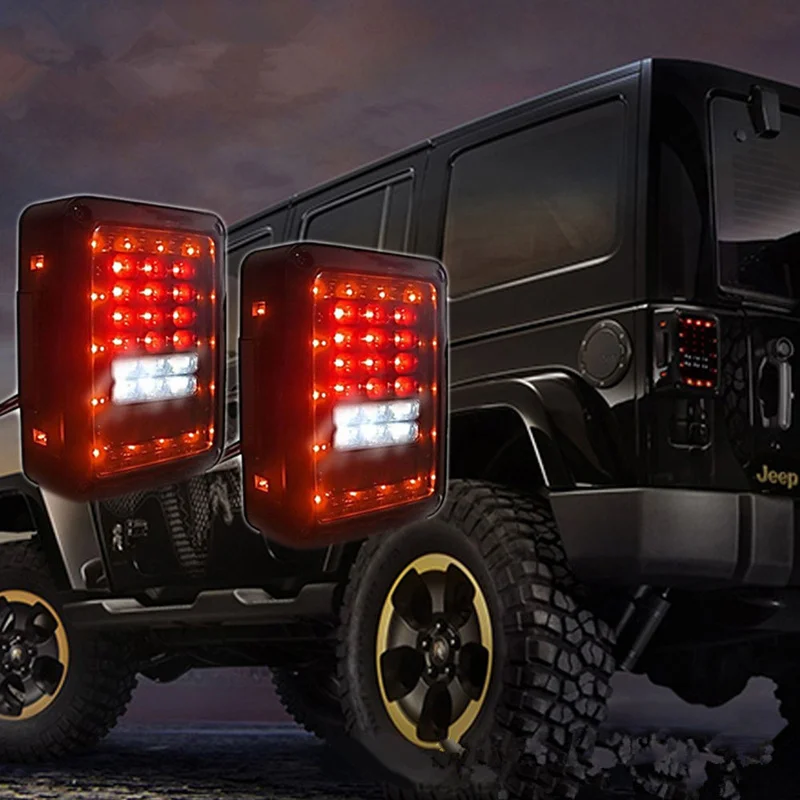 07-16 Jeep Wrangler JK Black LED Rear Tail Light Brake Turn Signal Reverse Pair