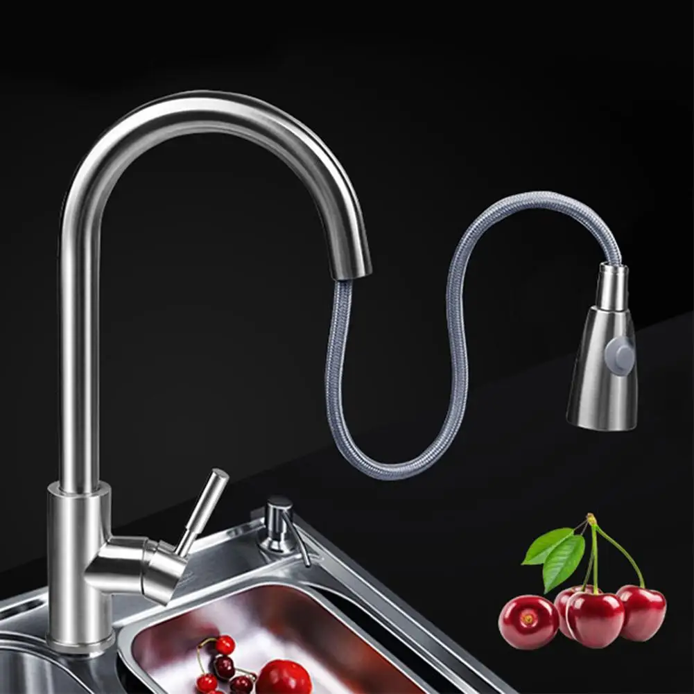 

LanLan 304 Stainless Steel Rotating Stretchable Cold & Hot Water Tap Pulling-type Faucet for Kitchen Vegetable Basin Decoration
