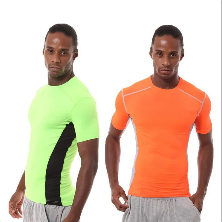 

A18427 Fitness Sport T Shirts Men Solid Short Sleeve T Shirts Running Clothing Gym Breathable Compression Quick-drying Tees