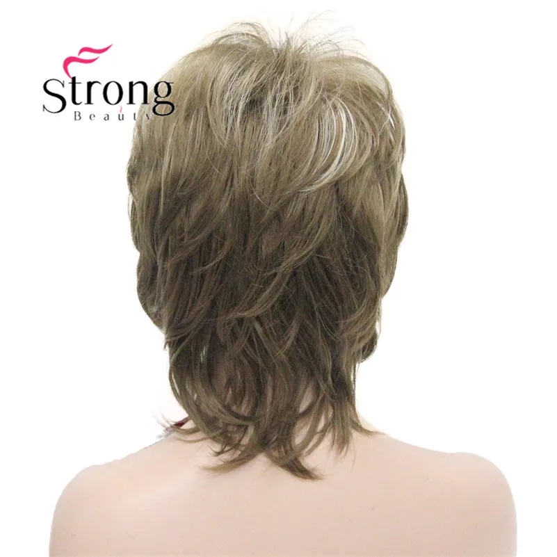 L-1943A #12TT26 New Bady Wavy Light Brown Mix Blonde Neck Length Synthetic Hair Women's Full Wig (6)