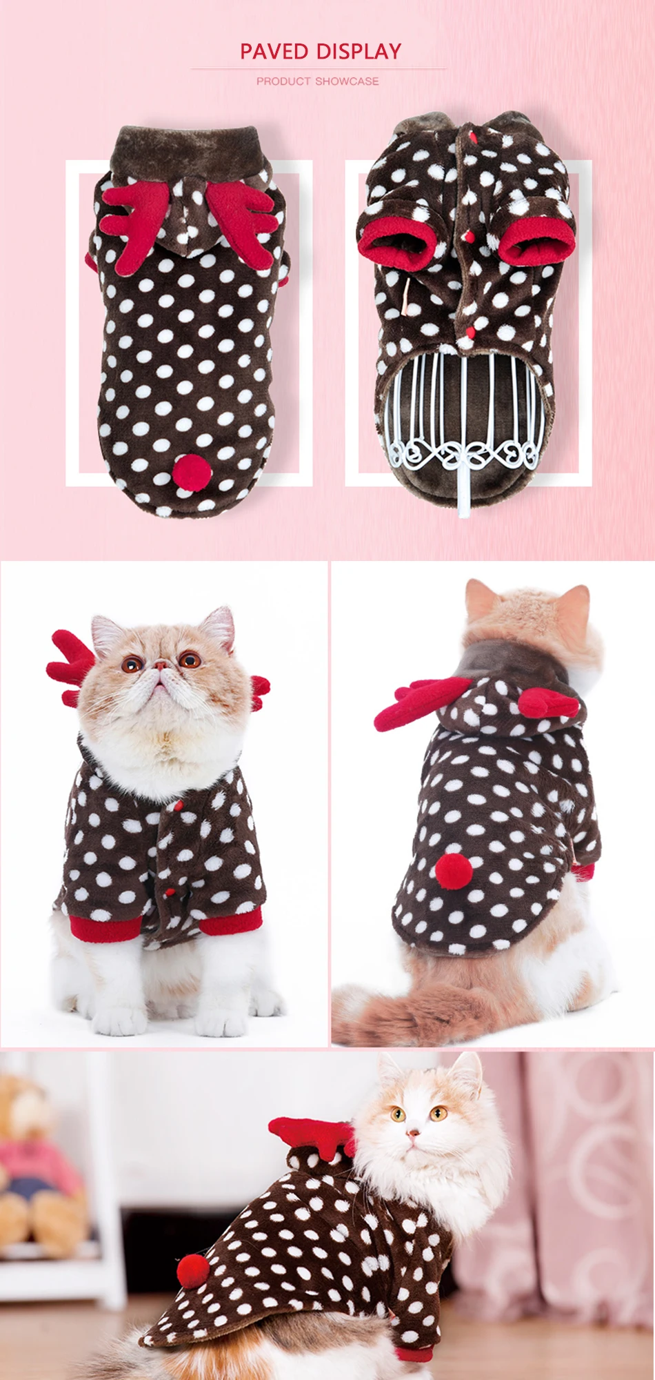 Hoopet Novelty Cat Winter Clothes Elk Reindeer Costume Polar Fleece Thermal Warm Kitten Christmas New Year Clothes Muppet Cloth (4)