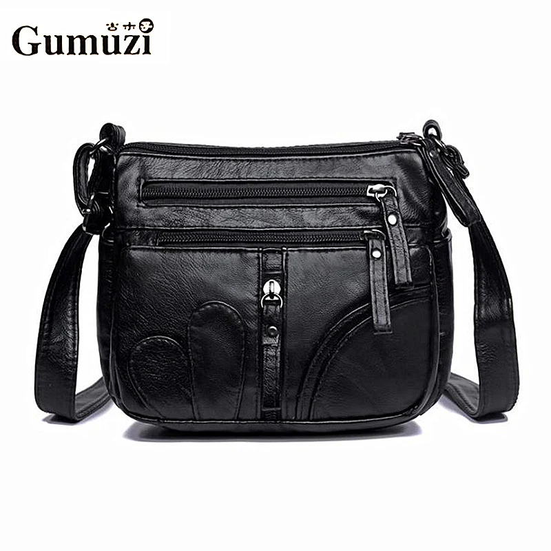 

Black Soft Washed Leather Women Shoulder Bag Fashion Female Crossbody Bag Patchwork Messenger Bag Small Flap Bag for Girls