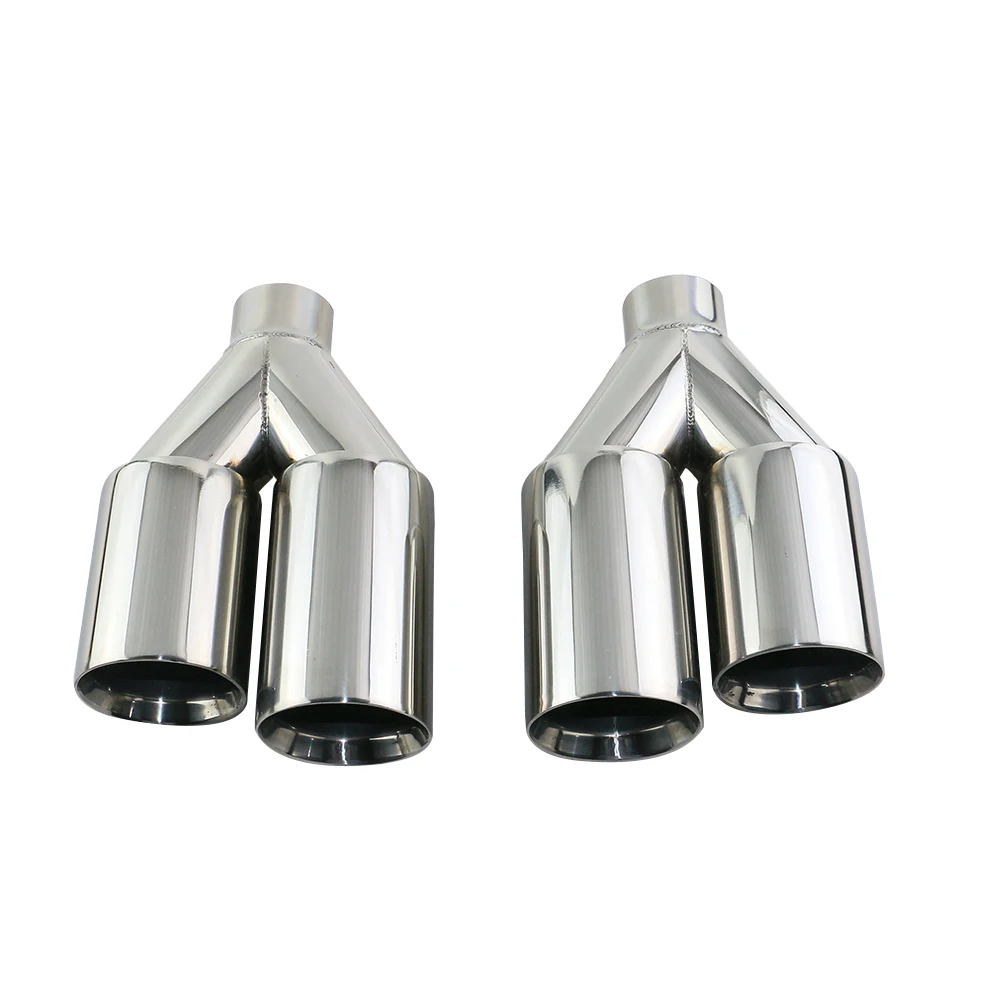 

JZZ universal double wall 1set dual Universal Car exhaust pipe tip car nozzles quiet tail pipe for 2”/2.5” inlet