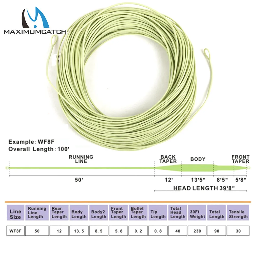 Maximumcatch WF8F Тарпон Fly Line 100FT морская трава соленая вода/пресноводный Вес вперед