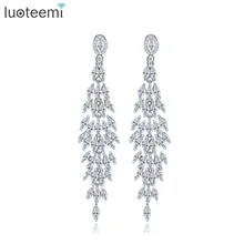 LUOTEEMI Fashion Antique Marquise Cut Clear Cubic Zirconia Custom Long Drop Earrings For Women White Gold