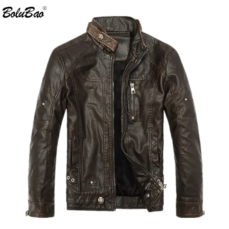 

BOLUBAO Brand Men's Leather Jacket2019 Male Autumn Winter Motorcycle Style Windproof Fashion Waterproof Winter Jacket Coat