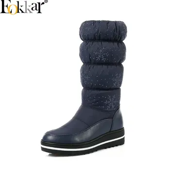 

Eokkar 2019 Snow Boots Women Mid Calf Boots Winter Boots Warm Short Plush Slip on Wedges Heel Round Toe Women Shoes Size 35-44