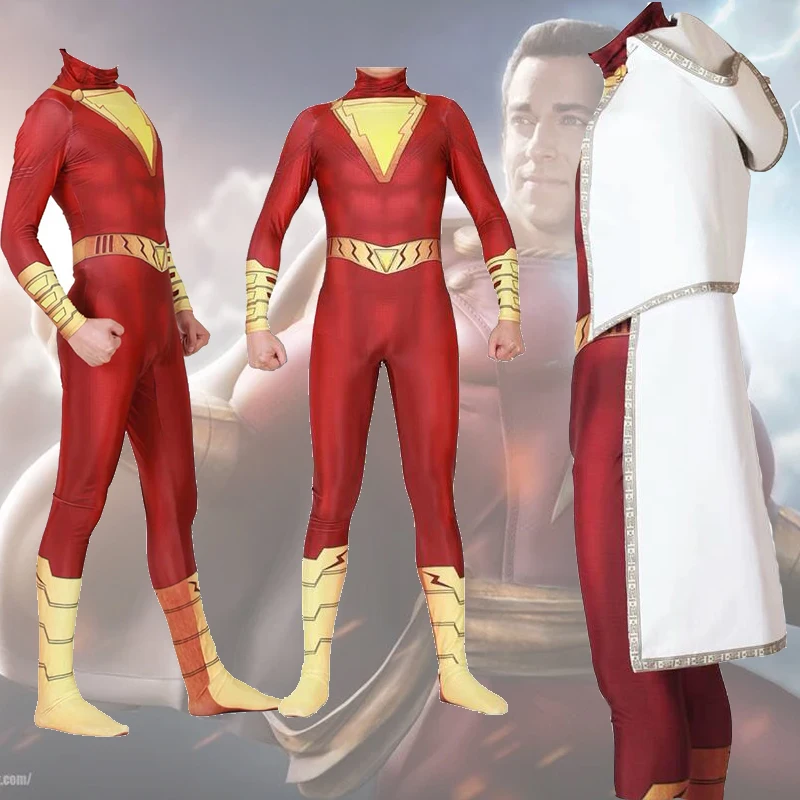 Shazam Косплей фильм Марвел Капитан Хэллоуин костюм Billy Batson необычный комбинезон