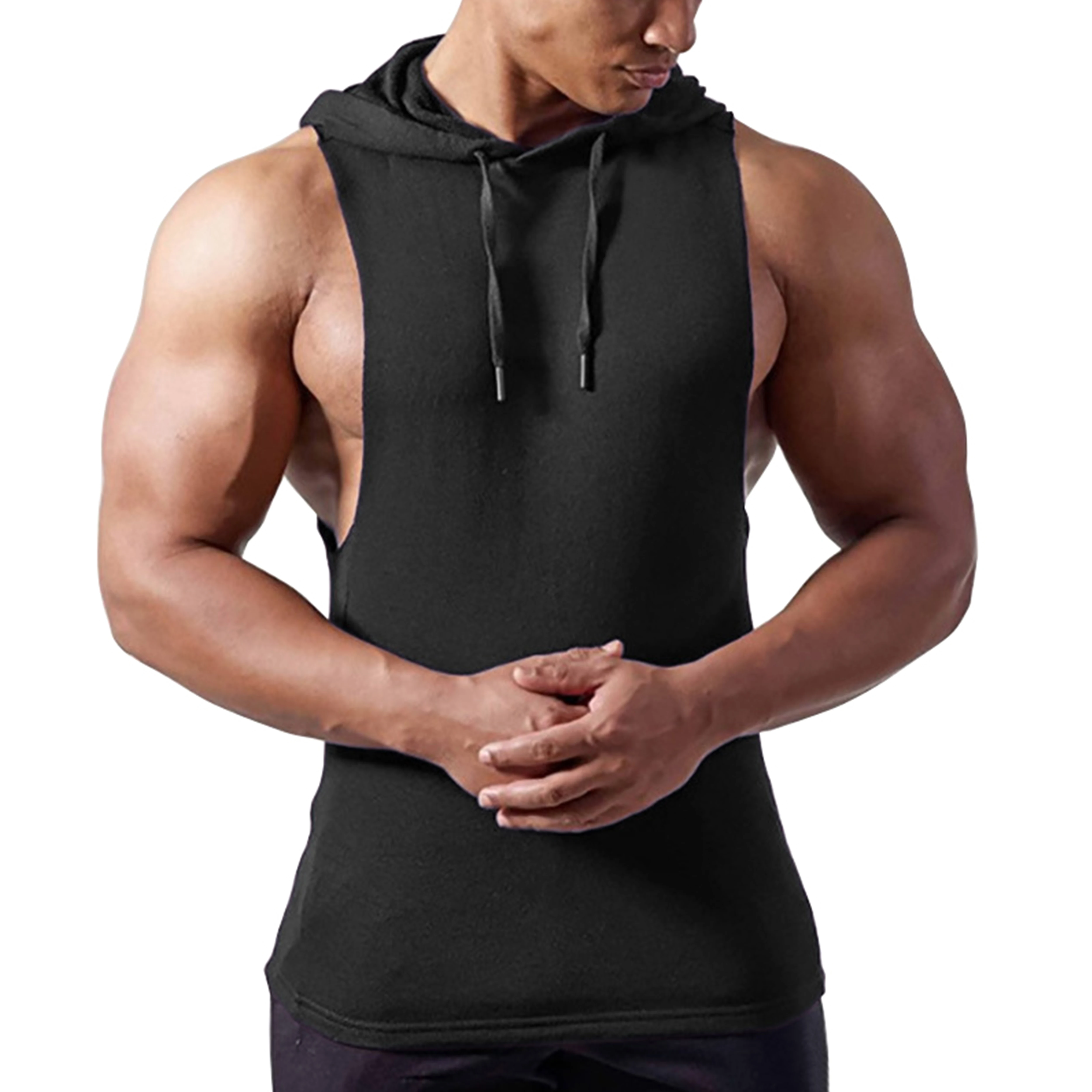 Men Sleeveless Hoodie Vest Coat Sport Gym Hooded Sweatshirt Sweater Outwear Tops